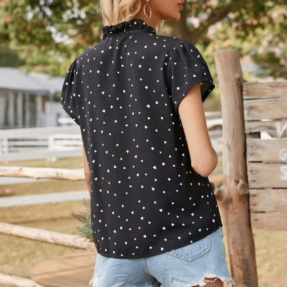 NEW! Alll-Over Heartprint Tie-neck Blouse - Picture 2 of 5